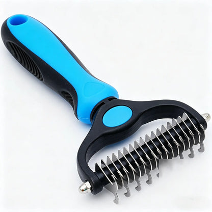 Professional Pet Detangling Comb and Double-Sided Grooming Brush for Dogs and Cats with One-Click Undercoat Rake for Effective Shedding and Mat Removal