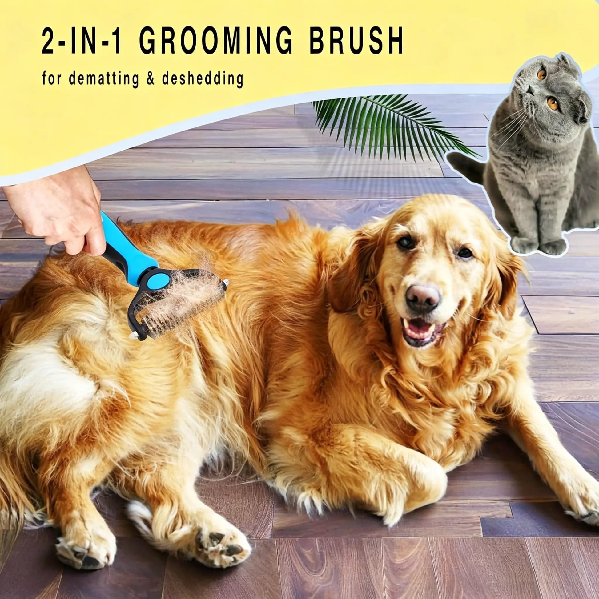 Professional Pet Detangling Comb and Double-Sided Grooming Brush for Dogs and Cats with One-Click Undercoat Rake for Effective Shedding and Mat Removal