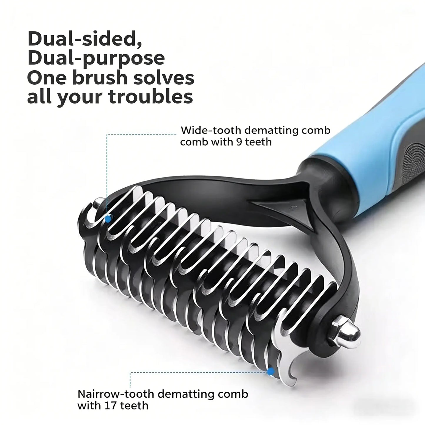 Professional Pet Detangling Comb and Double-Sided Grooming Brush for Dogs and Cats with One-Click Undercoat Rake for Effective Shedding and Mat Removal