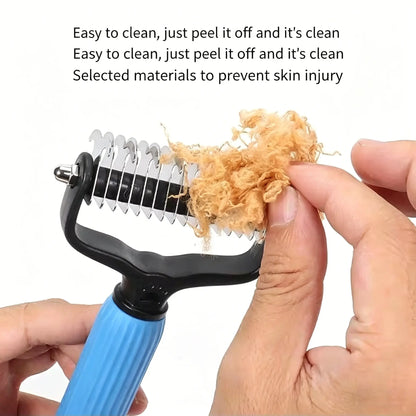 Professional Pet Detangling Comb and Double-Sided Grooming Brush for Dogs and Cats with One-Click Undercoat Rake for Effective Shedding and Mat Removal