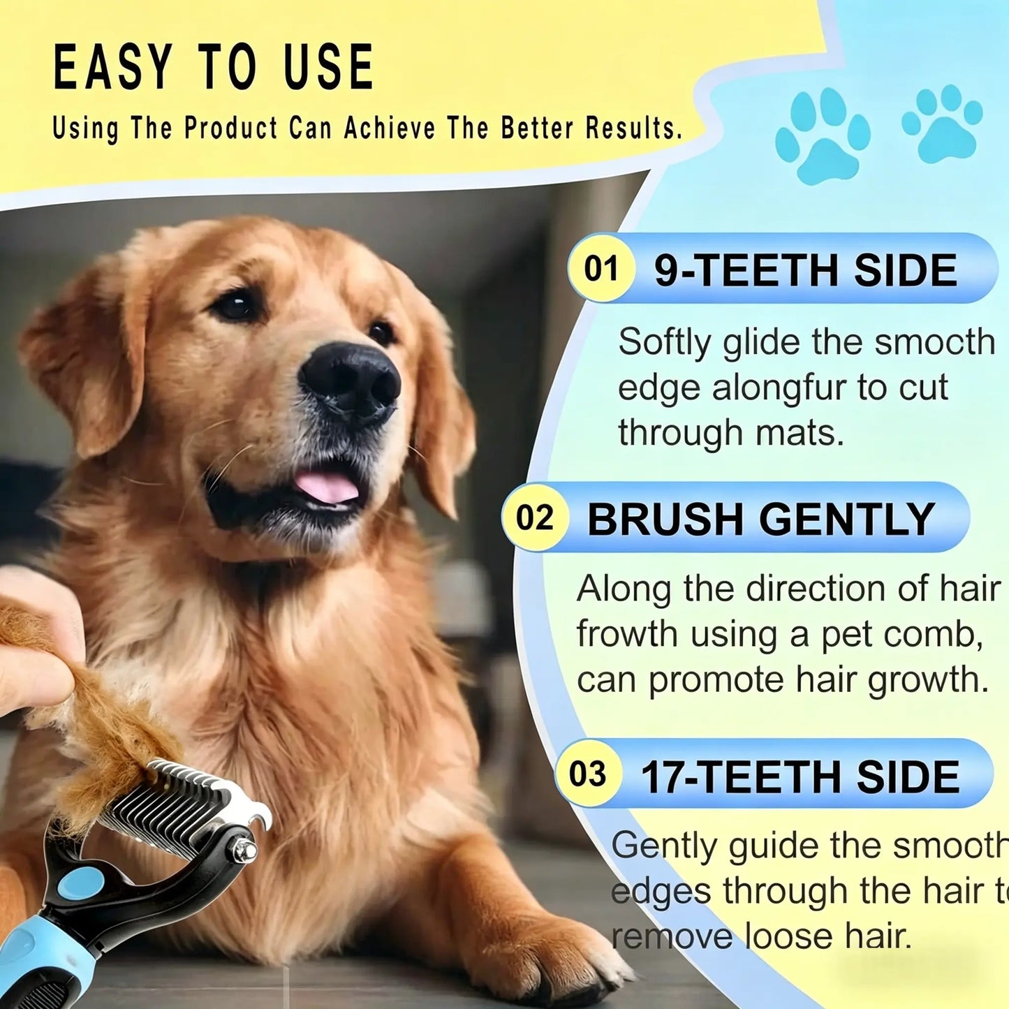 Professional Pet Detangling Comb and Double-Sided Grooming Brush for Dogs and Cats with One-Click Undercoat Rake for Effective Shedding and Mat Removal