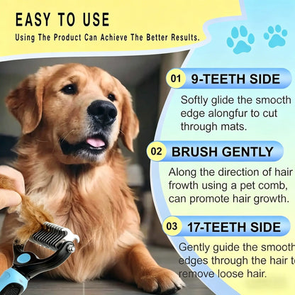 Professional Pet Detangling Comb and Double-Sided Grooming Brush for Dogs and Cats with One-Click Undercoat Rake for Effective Shedding and Mat Removal